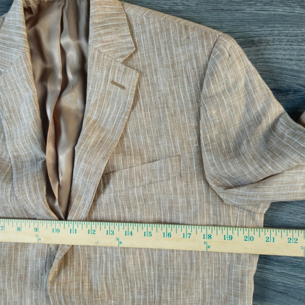 Ralph Lauren Linen Suit Men's 40S Tan Pinstripe Trim Fit Jacket Pants W33x30 - Picture 9 of 16
